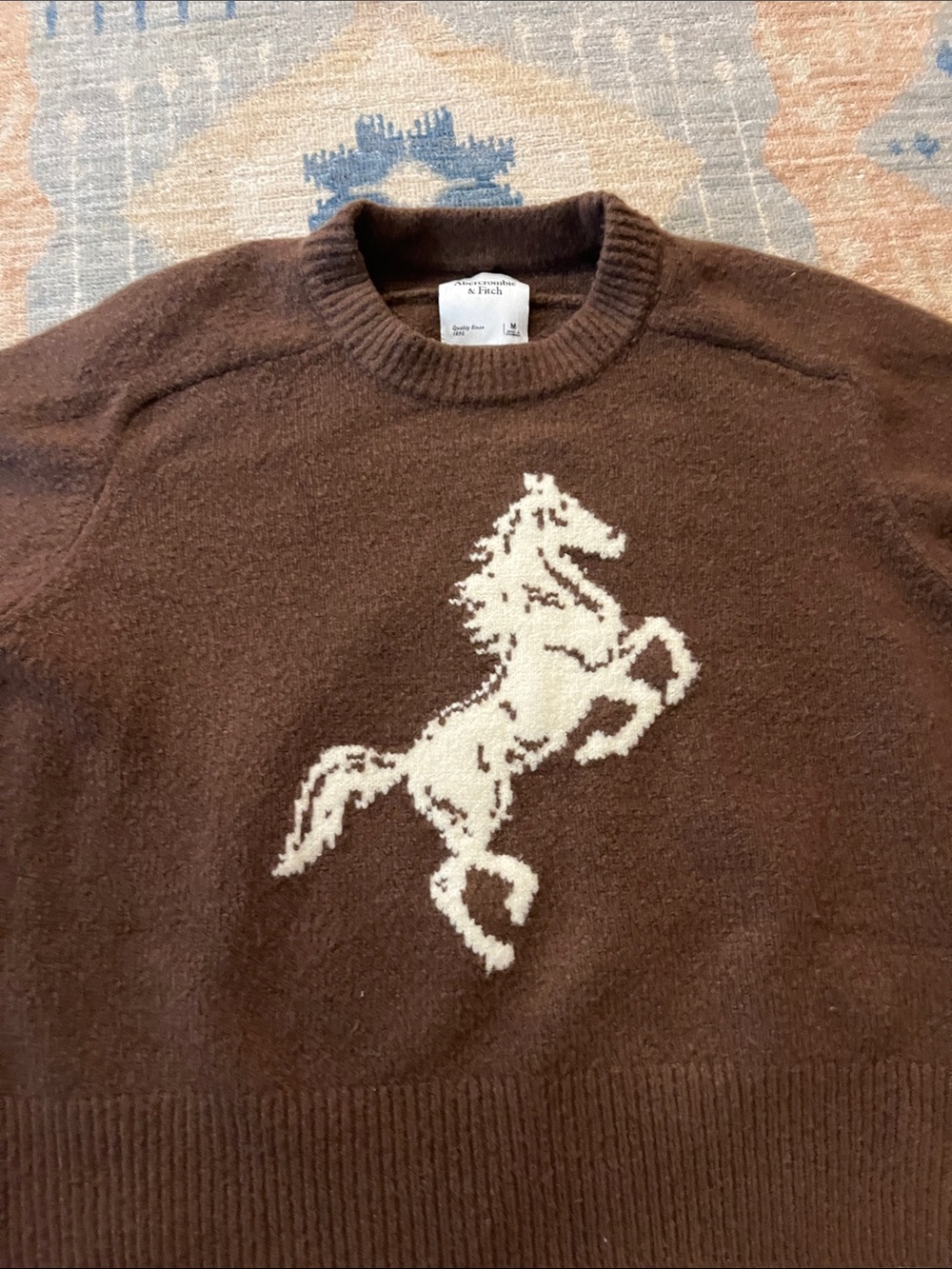 Abercrombie & Fitch Brown Crewneck Sweater with White Horse Motif